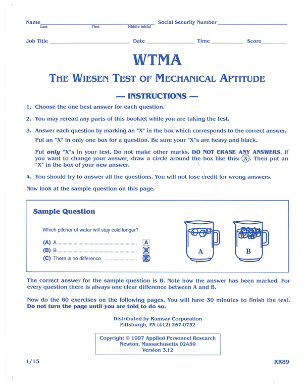 Wiesen Mechanical Aptitude Test Practice