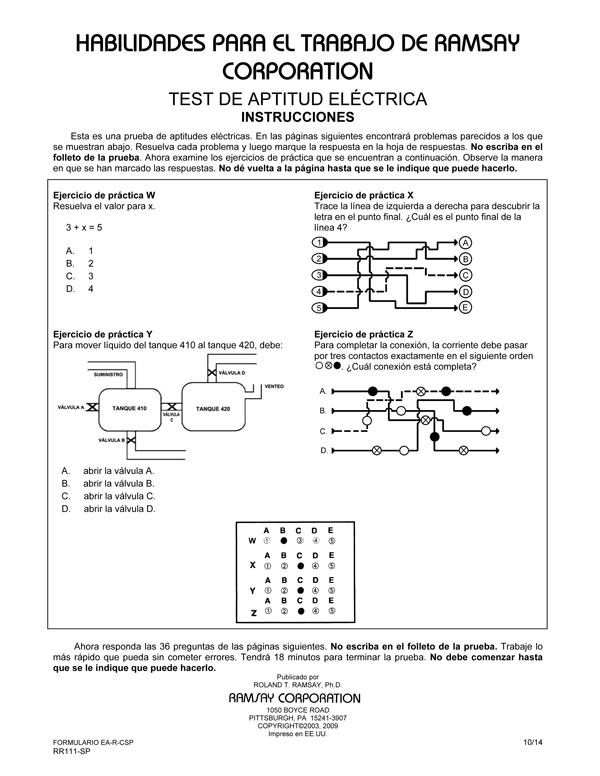 Electrical Aptitude Test Form EA R CSP Spanish Ramsay Corporation